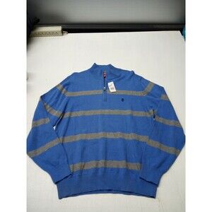 Izod Pullover Sweater Men's Stretch Soft Long Sleeve Warm 1/4 Zip Blue and Grey